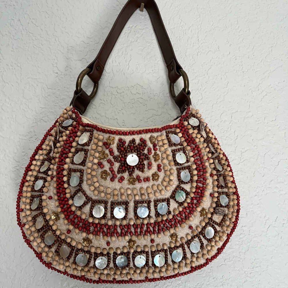 Purse with Embellishments and Dark leather handles